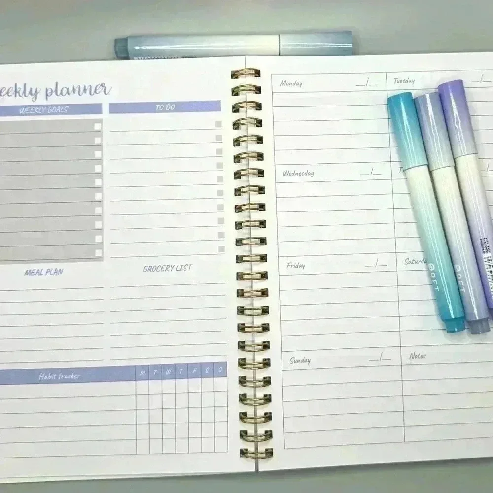 Weekly Planner and Purple Series Highlighter Pen Set Bundle